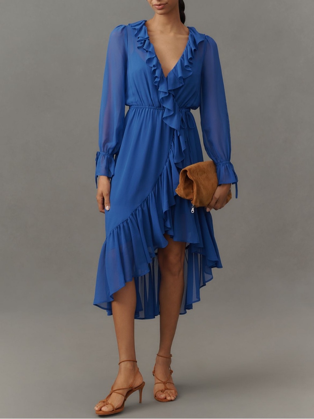 Anthropologie Ruffle Wrap High-Low Dress in Cobalt Blue